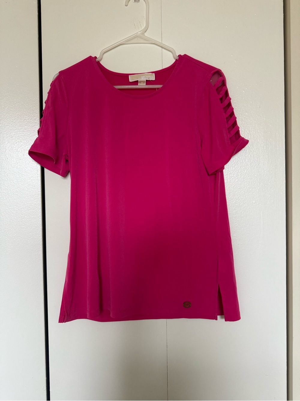 Michael Kors Fuchsia Short Sleeve Ladder Cutout Top